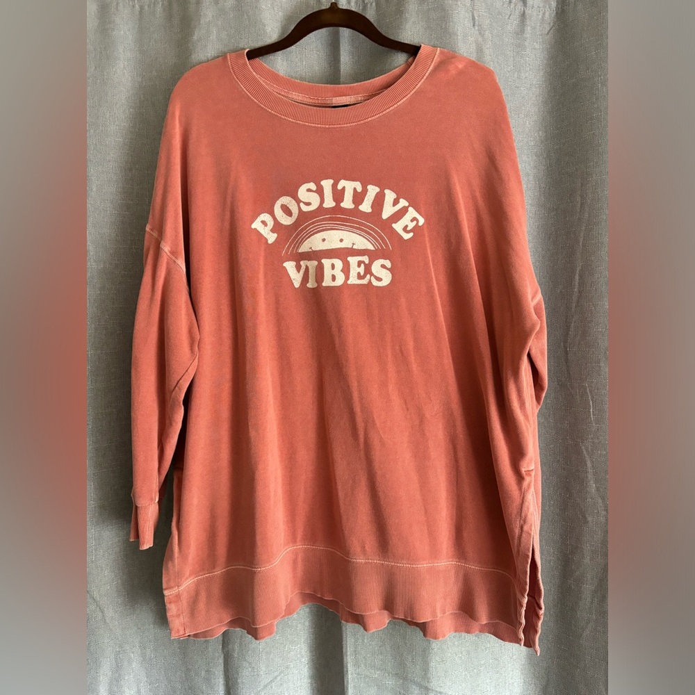 Old Navy Women's Coral "Positive Vibes" Cotton-Blend Sweatshirt